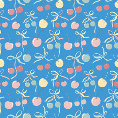 seamless background with ribbon cherry in blue background