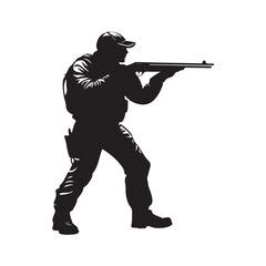 Hunter silhouette, Hunting silhouette vector illustration, a hunter silhouette, Hunter hunting animals in the forest, Black silhouette Hunter, Vector, Hunter with a rifle, Vector illustration