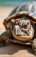 wise turtle wears glasses, radiating intelligence and wisdom 