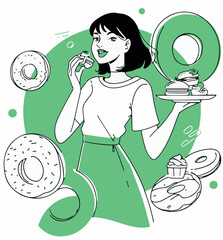 Sweet Indulgence: Woman Enjoying Dessert Vector Illustration
