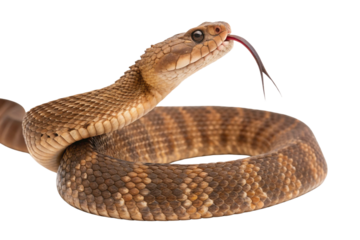 PNG image of Coiled Brown Patterned Snake Flicking its Tongue