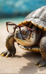 wise turtle wears glasses, radiating intelligence and wisdom 
