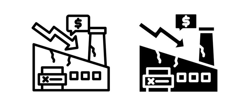 Bankruptcy multiple icon set of two.line and glyph vector illustration