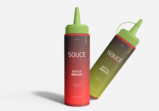 Two Ketchup Glossy Bottle Mockup