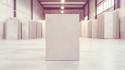 Minimalist photo featuring a concrete slab displaying a printed batch number and manufacturer marking, set against a clean background