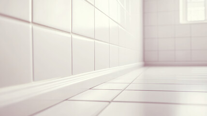 Sleek ceramic tile trim creating seamless junction between surfaces, highlighting modern design aesthetic with pristine white backdrop