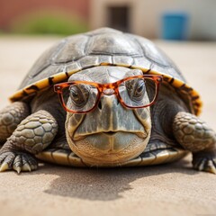 wise turtle wears glasses, radiating intelligence and wisdom 
