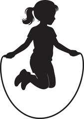 Silhouette of a young girl jumping rope in mid air