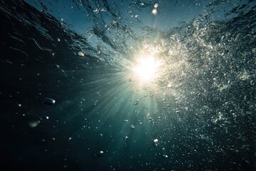 sun rays and air bubbles under water