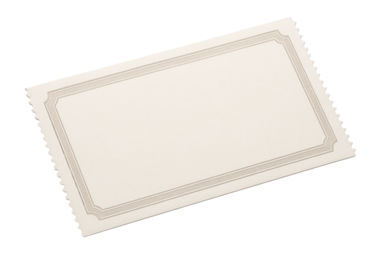Elegant blank certificate with an ornate border and a perforated edge, suitable for customization and award purposes on transparent background.