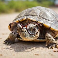 wise turtle wears glasses, radiating intelligence and wisdom 