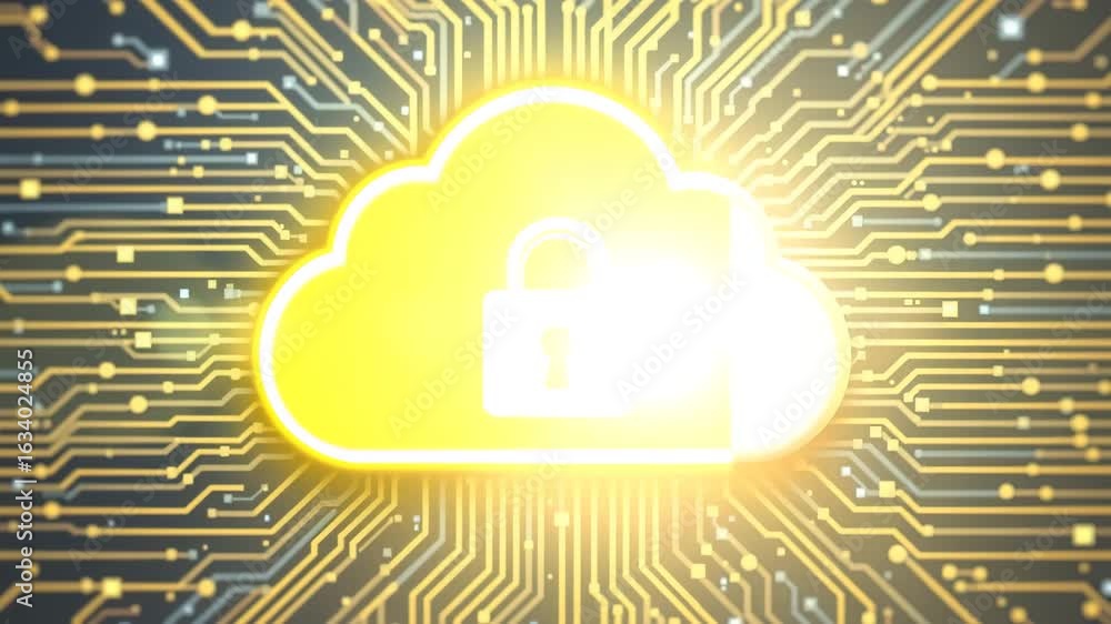 Poster cloud security: illustrative representation of cloud security, with a glowing cloud symbol overlaid 