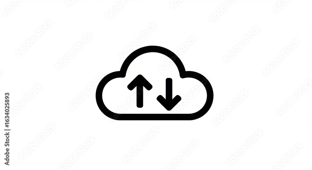 Aufkleber depicts a simple icon showcasing cloud computing with arrows indicating upload and download