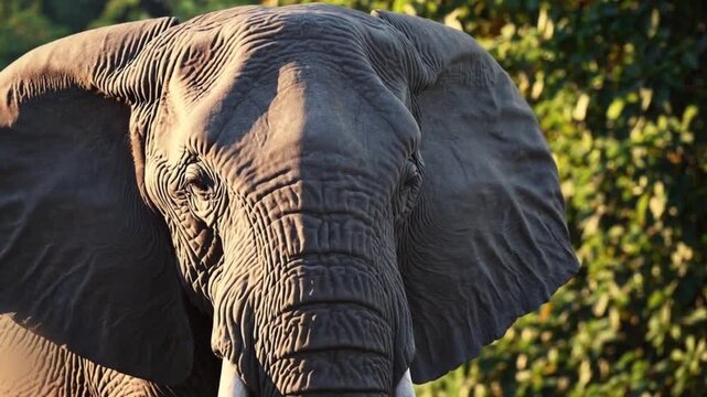 Elephant close-up with textured skin in natural green environment . World Animal Day - Powered by Adobe