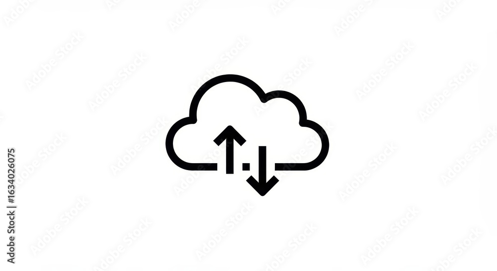 Poster black and white digital computing cloud icon representing data transfer process