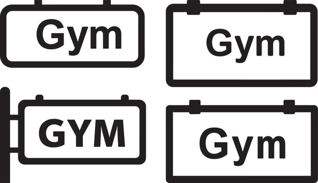 Four gym signs with the word gym displayed in a simple silhouette style