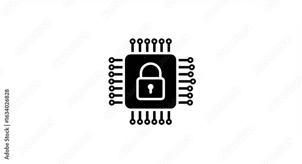 Poster cybersecurity chip: secure microprocessor safeguarding digital infrastructures with lockdown