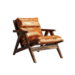 Stylish Wooden Armchair with Brown Leather Cushion for Modern Decor