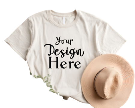 Tshirt mockup with straw hat isolated on transparent background for your design