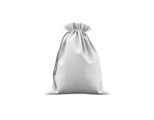 White Drawstring Pouch Rendered Against a Transparent Background