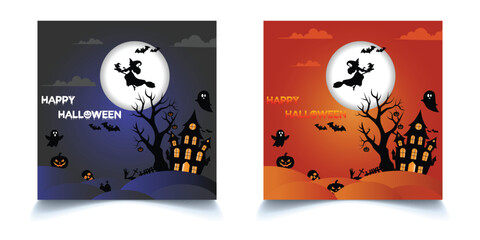 Halloween background with scary pumpkins on full moon night with graveyard and flying bats. Silhouette of tree.  Vector Illustration
Important&nbsp;information. 
