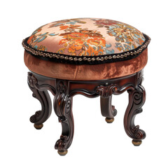 Elegant Vintage Upholstered Stool with Floral Pattern and Ornate Legs