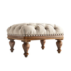 Elegant Vintage Tufted Ottoman with Classic Wooden Legs and Details