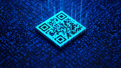 Modern blue QR code glowing, unlocking digital access and information with cutting edge technology, innovative solution for business