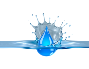 Water droplet splash in liquid surface, dynamic 3D illustration