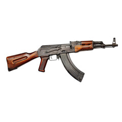 Detailed AK-47 Assault Rifle Close-Up with Wooden Stock and Magazine