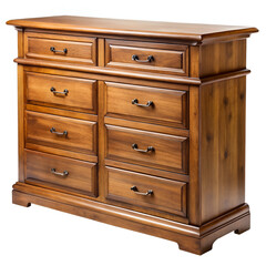 Elegant wooden dresser chest with numerous drawers and classic handles, offering substantial storage for home interiors, isolated on white background