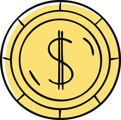 A yellow coin illustration with a dollar sign, representing finance and wealth.