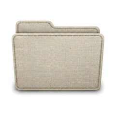 A folder icon with a stitched beige canvas fabric texture, representing file organization, creative projects, and rustic data storage, isolated on a white background.