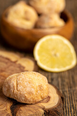 lemon and biscuits with pieces of lemon, sour lemon and shortbread biscuits with citrus flavor
