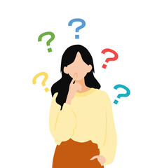 考え事をする女性のイラスト	
