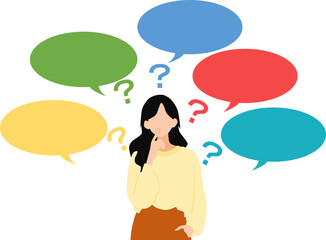 考え事をする女性のイラスト	
