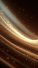 Golden swirl of flowing light particles in abstract motion background
