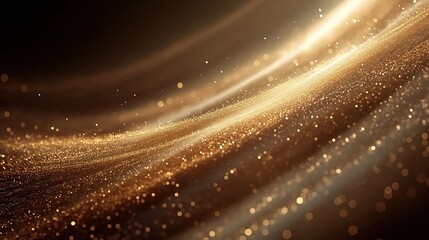 Golden dust stream flowing through glowing abstract waves
