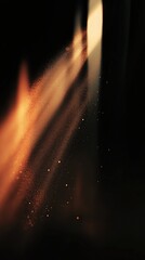 Golden light beams with floating dust particles in dark ambient space
