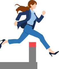 ハードルを飛び越えるビジネスウーマンのイラスト