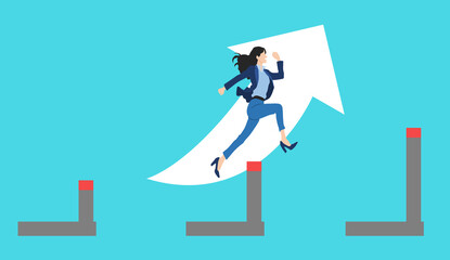 Obraz premium ハードルを飛び越えるビジネスウーマンのイラスト