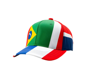 Cap with flags of Brazil, South Africa, France, and Netherlands