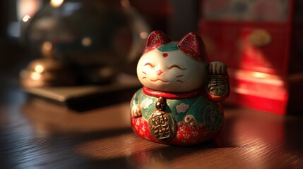 Prosperity cat with red bib and gold coin