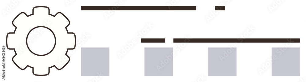 Poster gear beside lines and squares illustrating system flow, efficient automation, or productive workflow