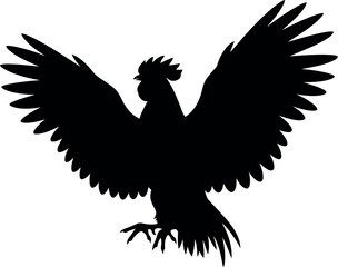 Rooster silhouette flying with wings spread