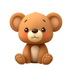 Fototapeta premium 3d little baby teddy bear in transparent white png background