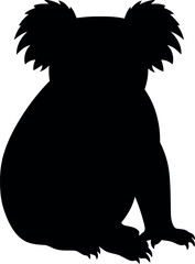 Black koala silhouette sitting isolated on white