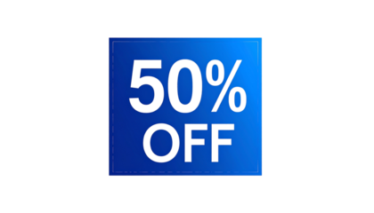 50% off discount label, isolated on transparent background.