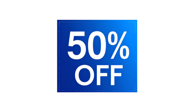 50% off discount label, isolated on transparent background.