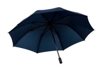 Dark blue umbrella opened against a transparent background